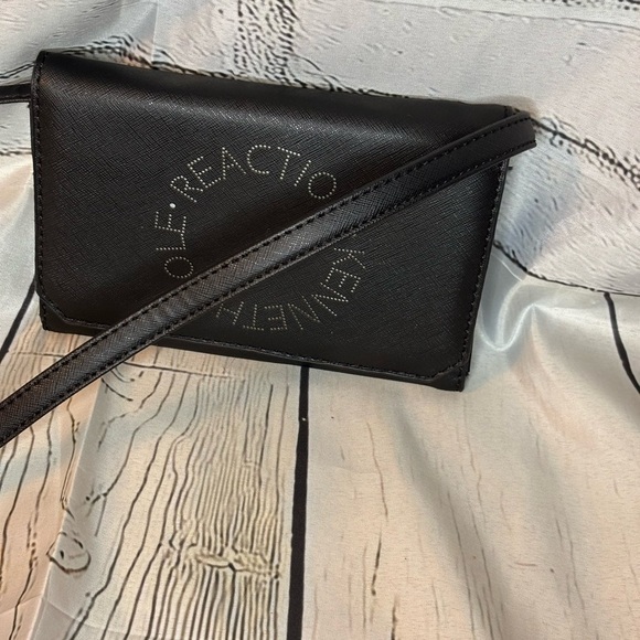 2/$30 Kenneth Cole Reaction Black Circular Logo Faux Leather Crossbody Bag - Picture 1 of 11